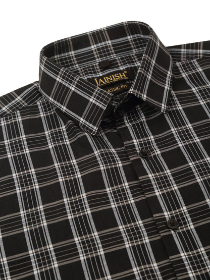 Men's Cotton Checked Half Sleeve Formal Shirts ( SF 808Black )