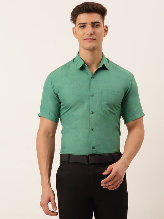 Men's Cotton Solid Half Sleeve Formal Shirts ( SF 811Green )