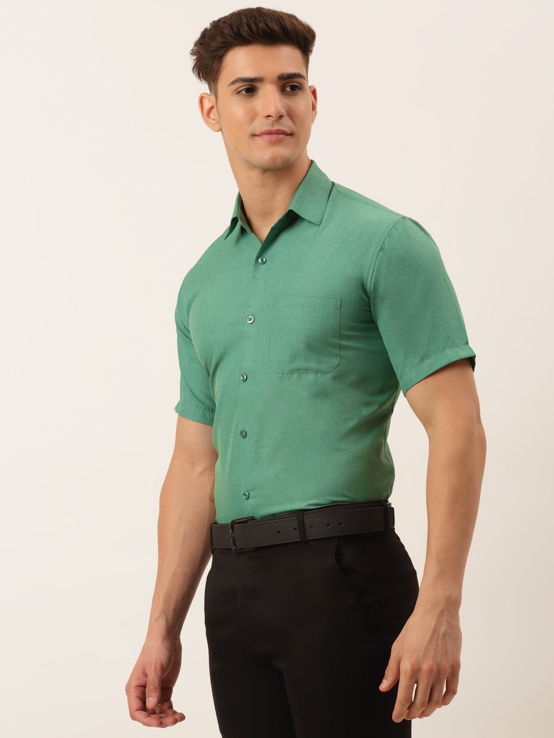 Men's Cotton Solid Half Sleeve Formal Shirts ( SF 811Green )