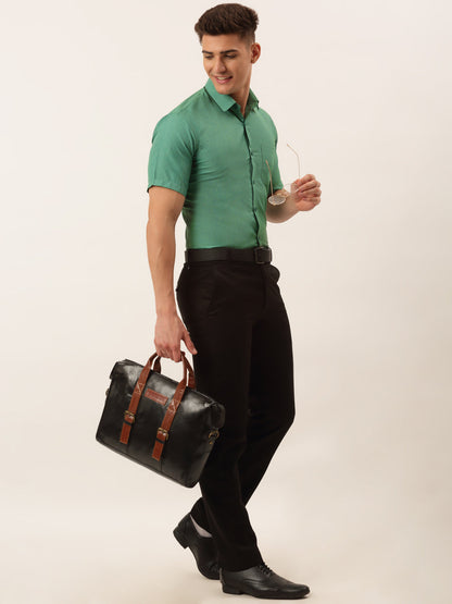 Men's Cotton Solid Half Sleeve Formal Shirts ( SF 811Green )