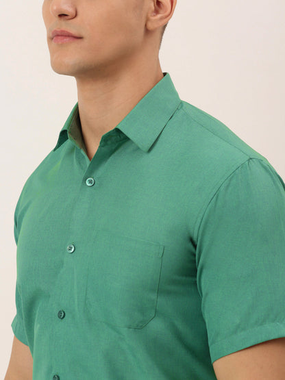 Men's Cotton Solid Half Sleeve Formal Shirts ( SF 811Green )