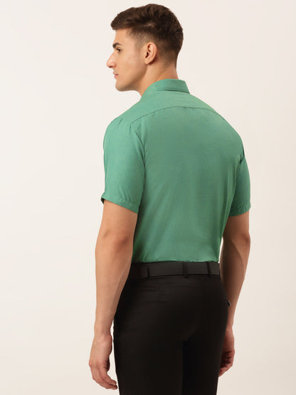 Men's Cotton Solid Half Sleeve Formal Shirts ( SF 811Green )