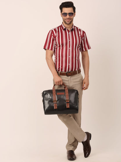 Men's Lycra Striped Half Sleeve Formal Shirts ( SF 812Maroon )