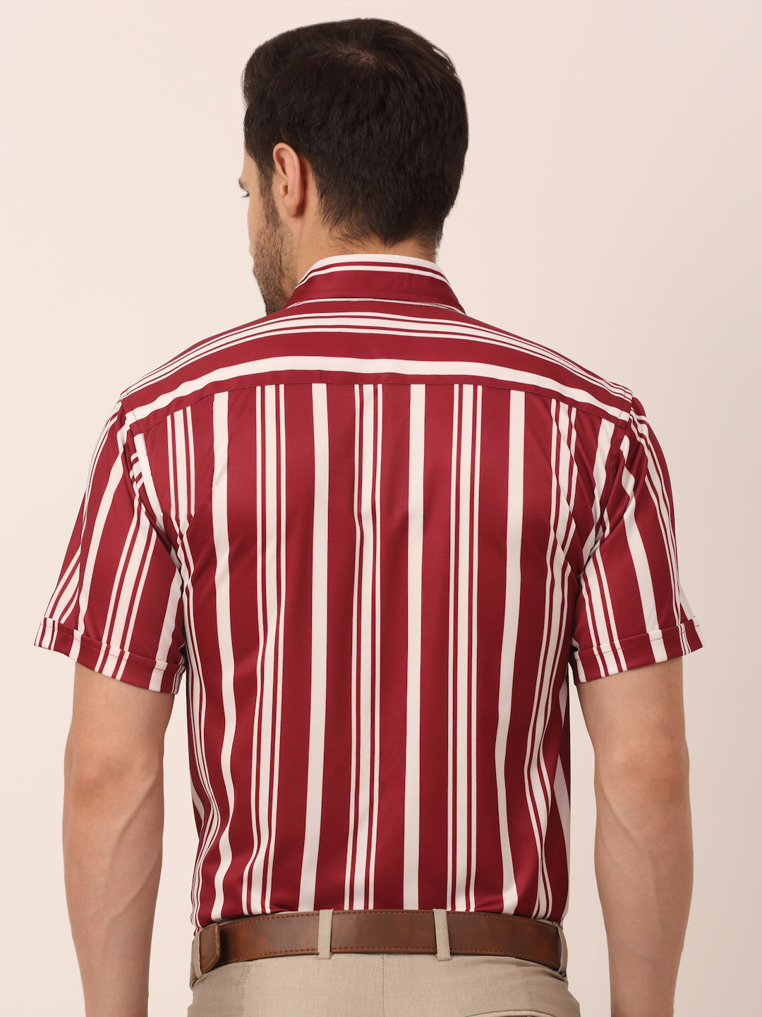 Men's Lycra Striped Half Sleeve Formal Shirts ( SF 812Maroon )