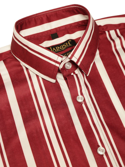 Men's Lycra Striped Half Sleeve Formal Shirts ( SF 812Maroon )