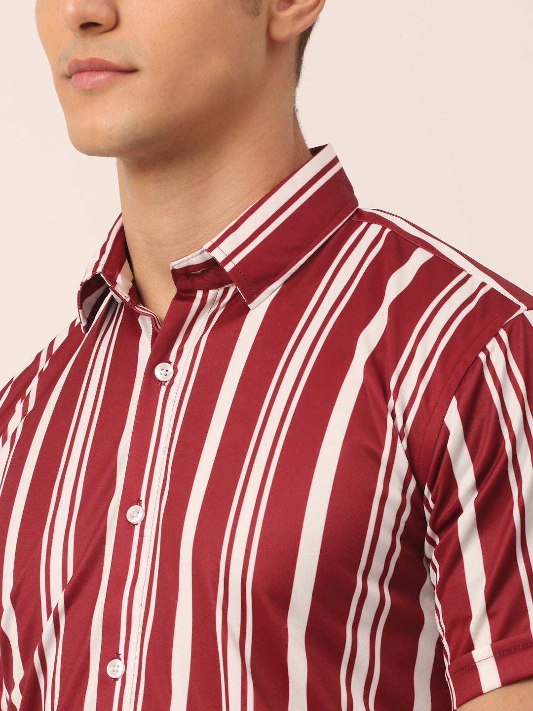 Men's Lycra Striped Half Sleeve Formal Shirts ( SF 812Maroon )