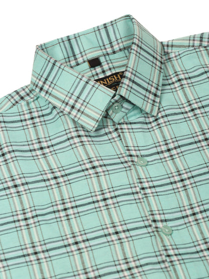 Men's Cotton Checked Half Sleeve Formal Shirts ( SF 815Green )