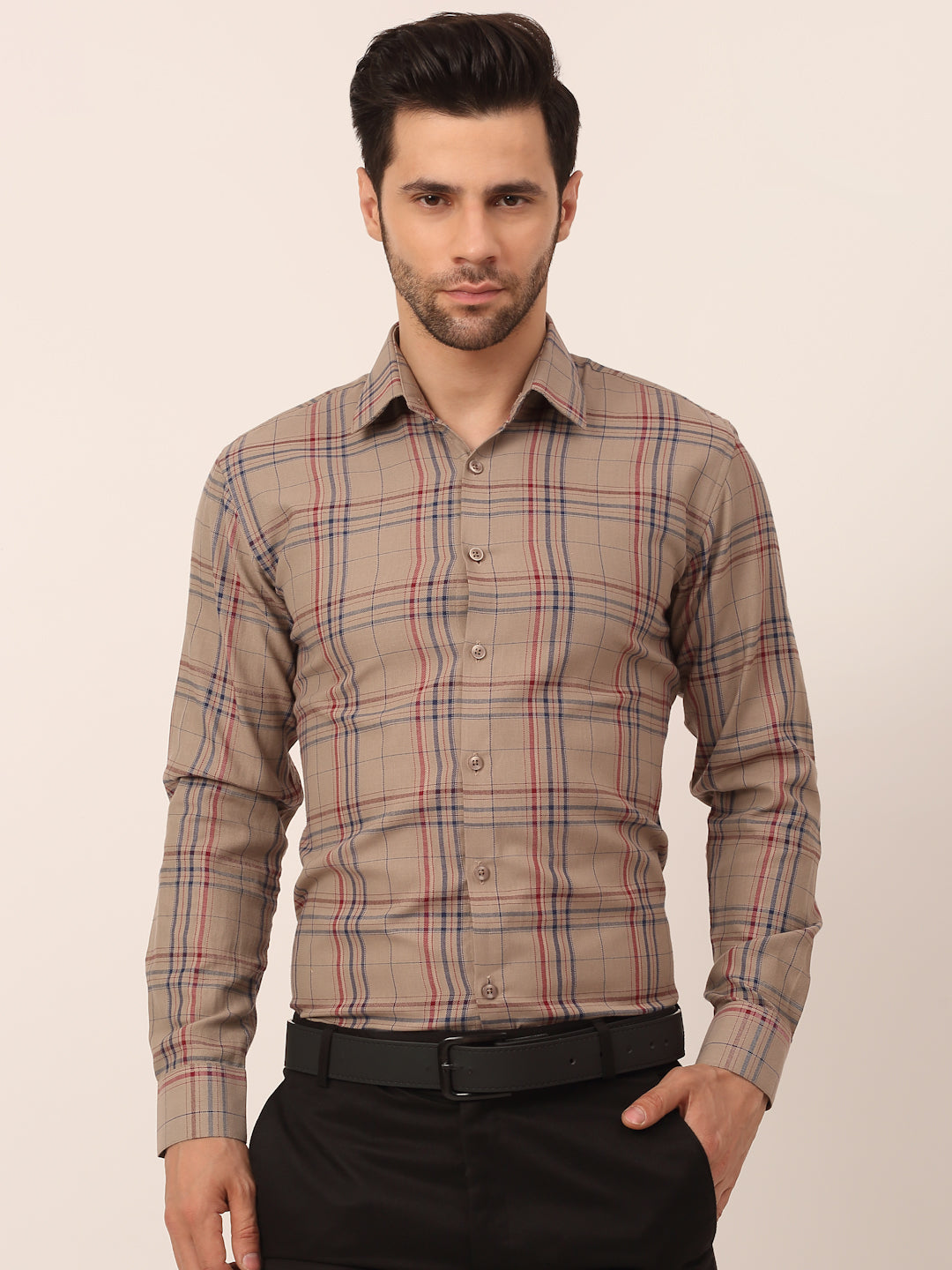 Men's Cotton Checked Formal Shirts ( SF 819Brown )