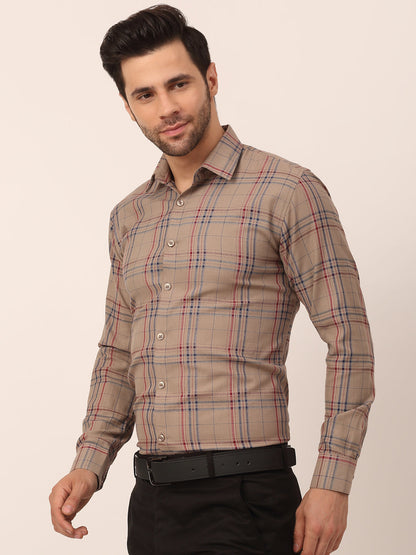 Men's Cotton Checked Formal Shirts ( SF 819Brown )