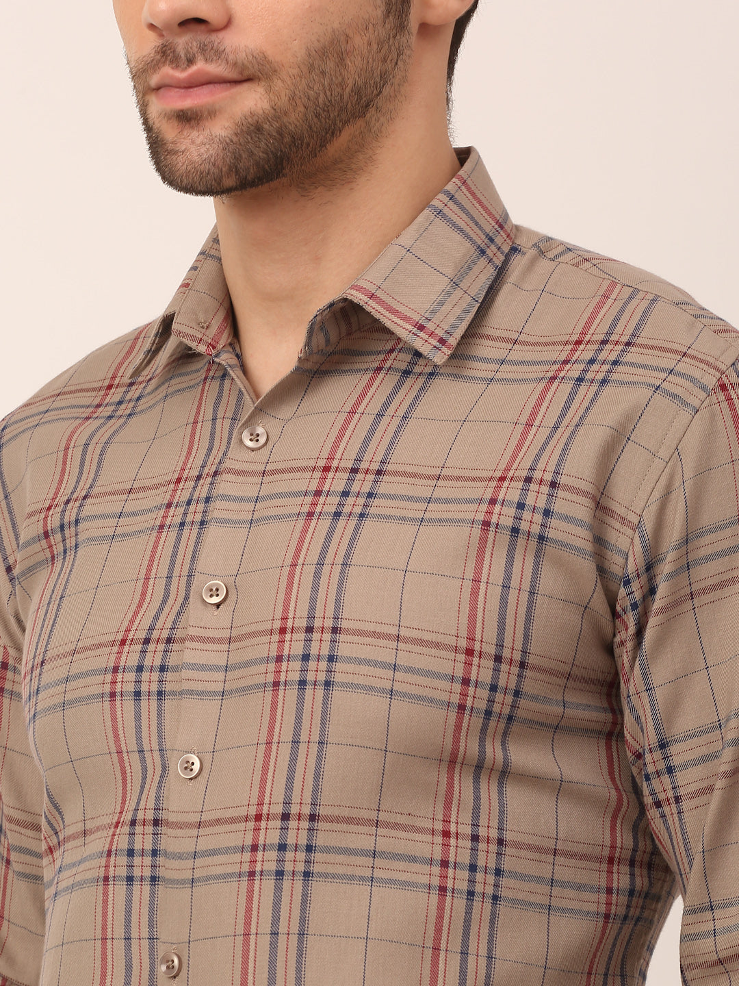 Men's Cotton Checked Formal Shirts ( SF 819Brown )