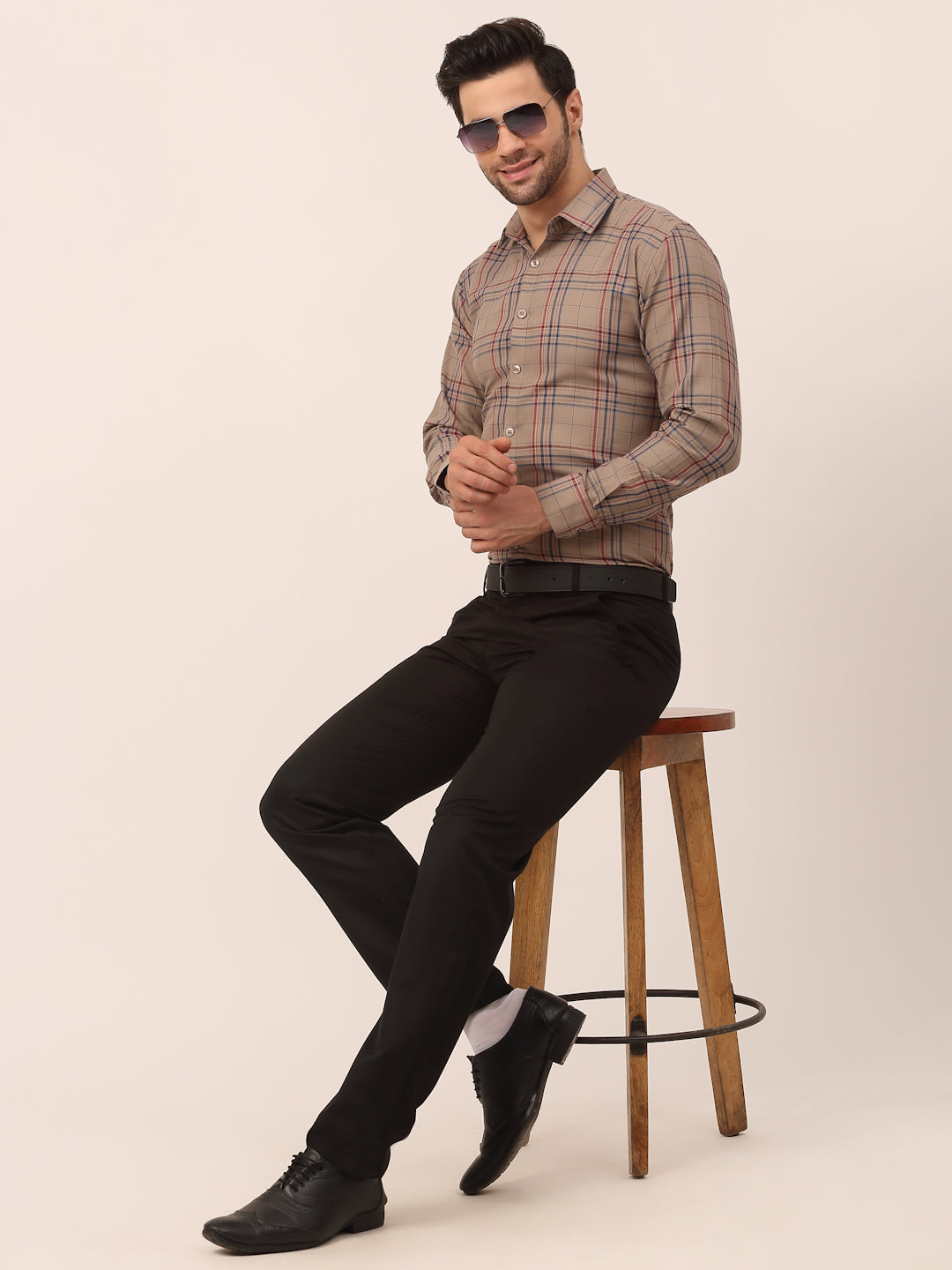 Men's Cotton Checked Formal Shirts ( SF 819Brown )