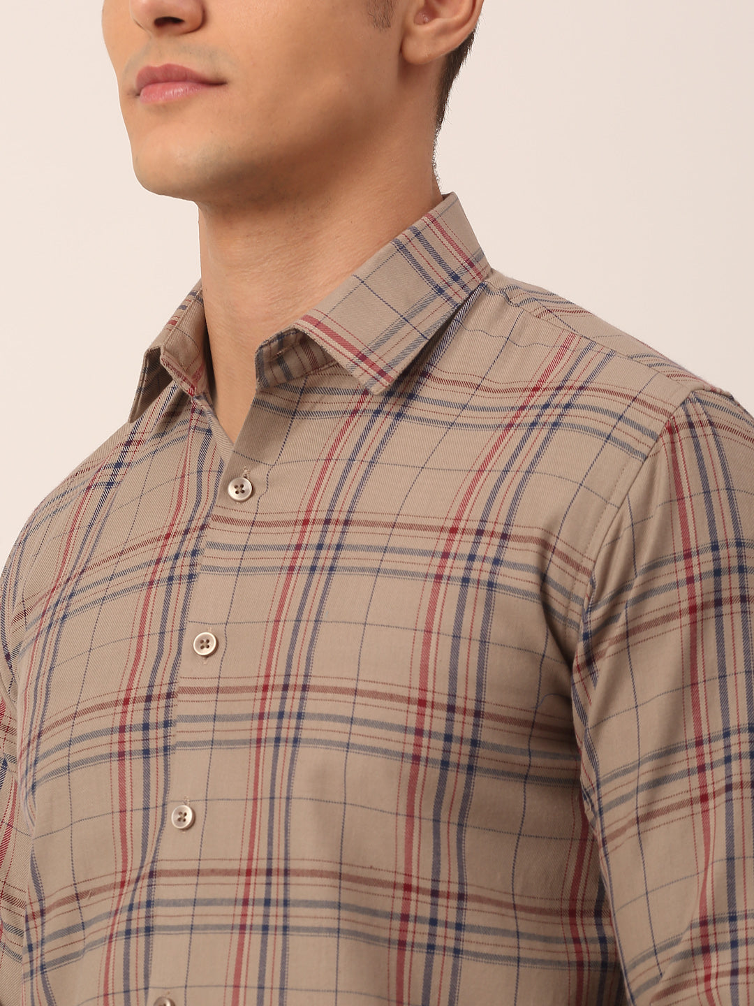 Men's Cotton Checked Formal Shirts ( SF 819Brown )