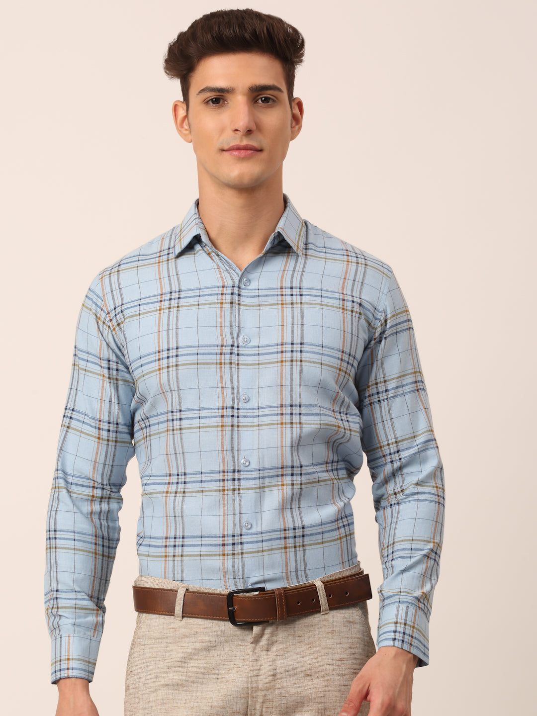 Men's Cotton Checked Formal Shirts ( SF 819Sky )