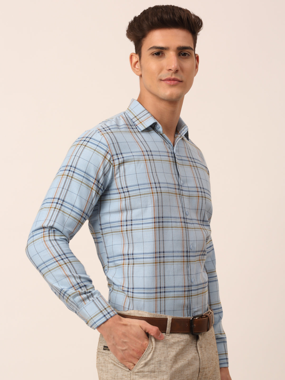 Men's Cotton Checked Formal Shirts ( SF 819Sky )