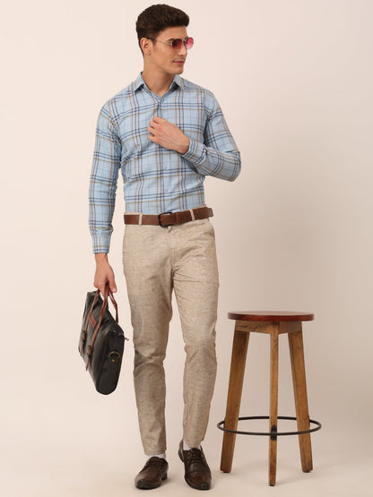 Men's Cotton Checked Formal Shirts ( SF 819Sky )