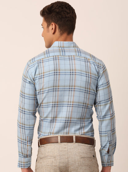 Men's Cotton Checked Formal Shirts ( SF 819Sky )