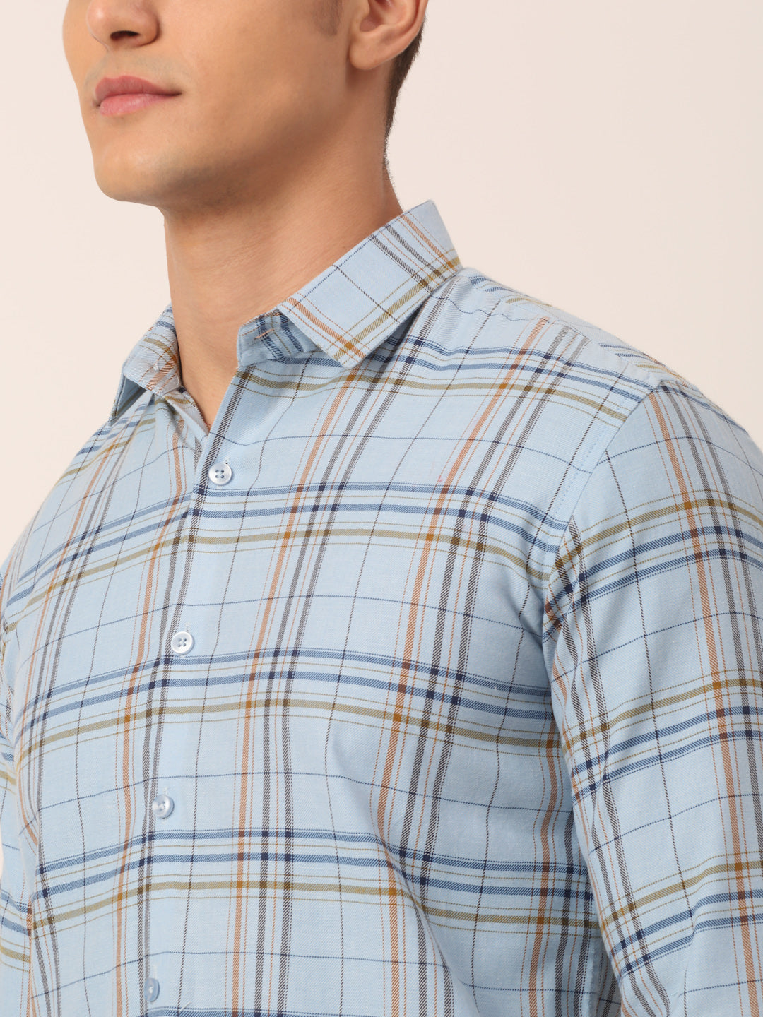 Men's Cotton Checked Formal Shirts ( SF 819Sky )