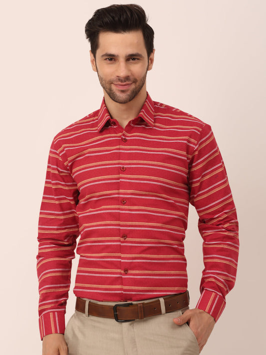 Men's  Cotton Striped Formal Shirts ( SF 820Maroon )