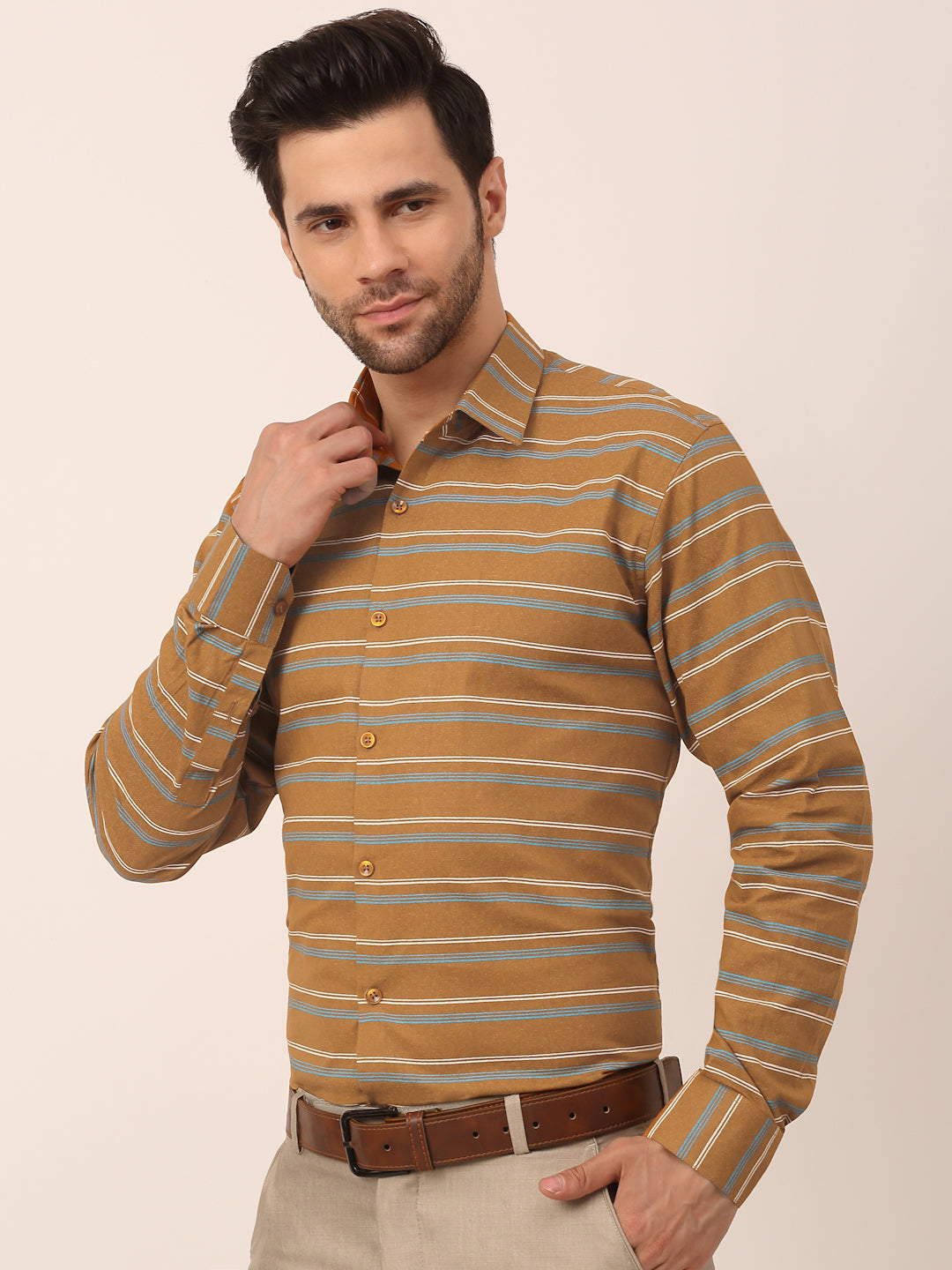 Men's  Cotton Striped Formal Shirts ( SF 820Mustard )