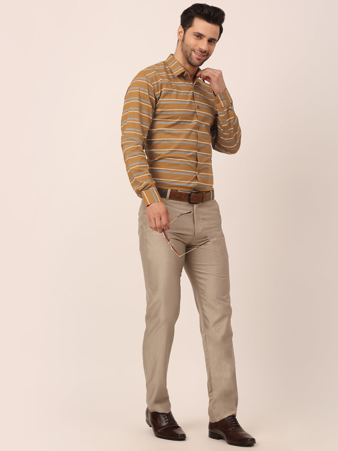 Men's  Cotton Striped Formal Shirts ( SF 820Mustard )