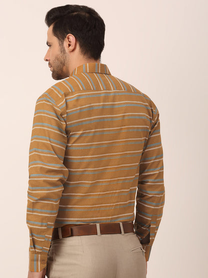 Men's  Cotton Striped Formal Shirts ( SF 820Mustard )