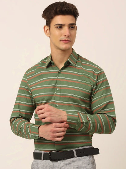 Men's  Cotton Striped Formal Shirts ( SF 820Olive )