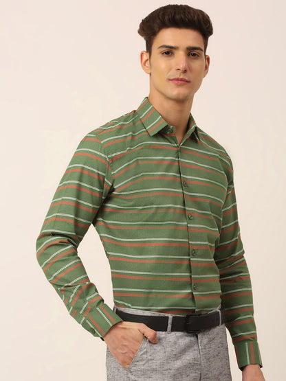 Men's  Cotton Striped Formal Shirts ( SF 820Olive )