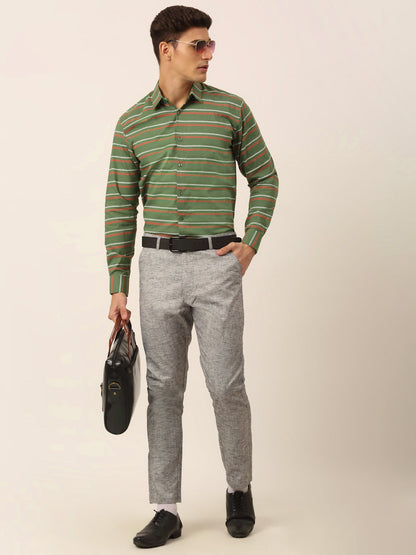 Men's  Cotton Striped Formal Shirts ( SF 820Olive )