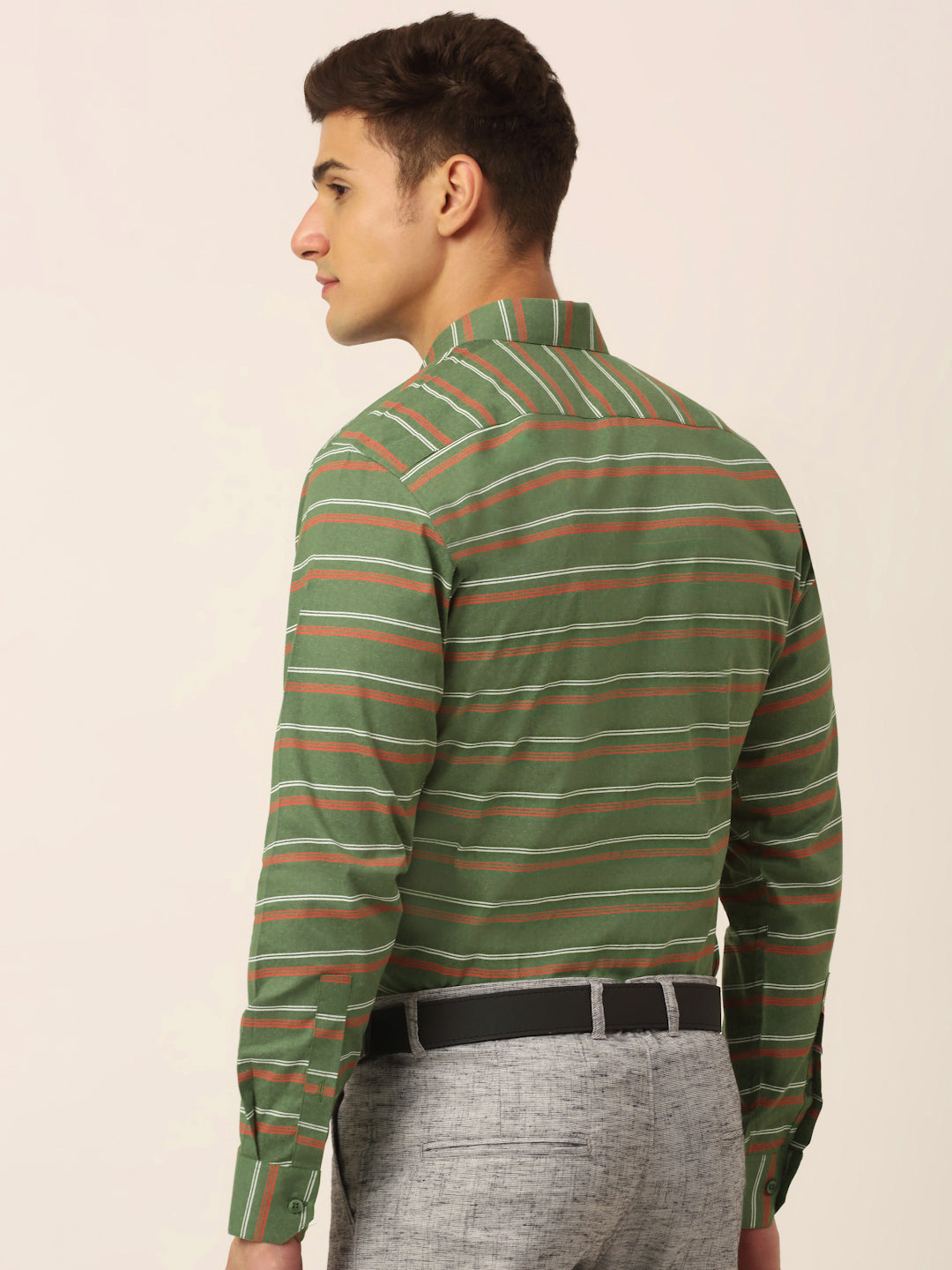 Men's  Cotton Striped Formal Shirts ( SF 820Olive )