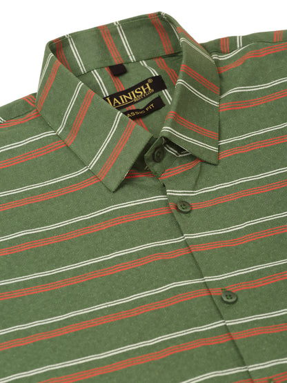 Men's  Cotton Striped Formal Shirts ( SF 820Olive )