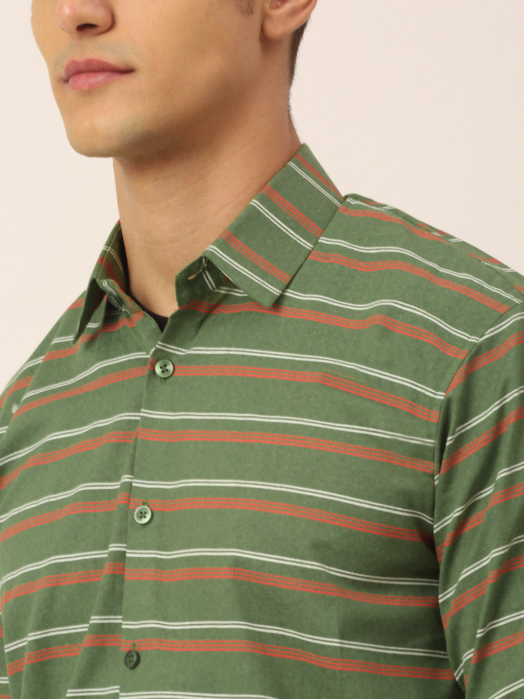 Men's  Cotton Striped Formal Shirts ( SF 820Olive )