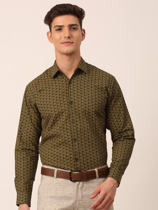 Men's  Cotton Printed Formal Shirts ( SF 821Olive )