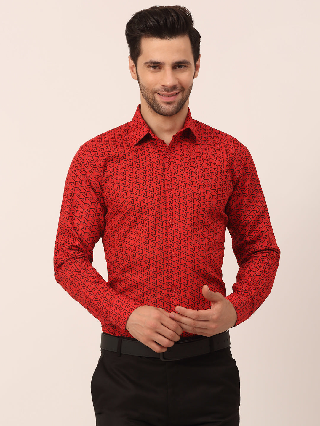 Men's  Cotton Printed Formal Shirts ( SF 821Red )