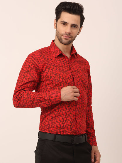 Men's  Cotton Printed Formal Shirts ( SF 821Red )