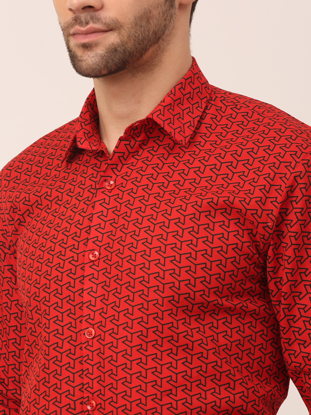 Men's  Cotton Printed Formal Shirts ( SF 821Red )