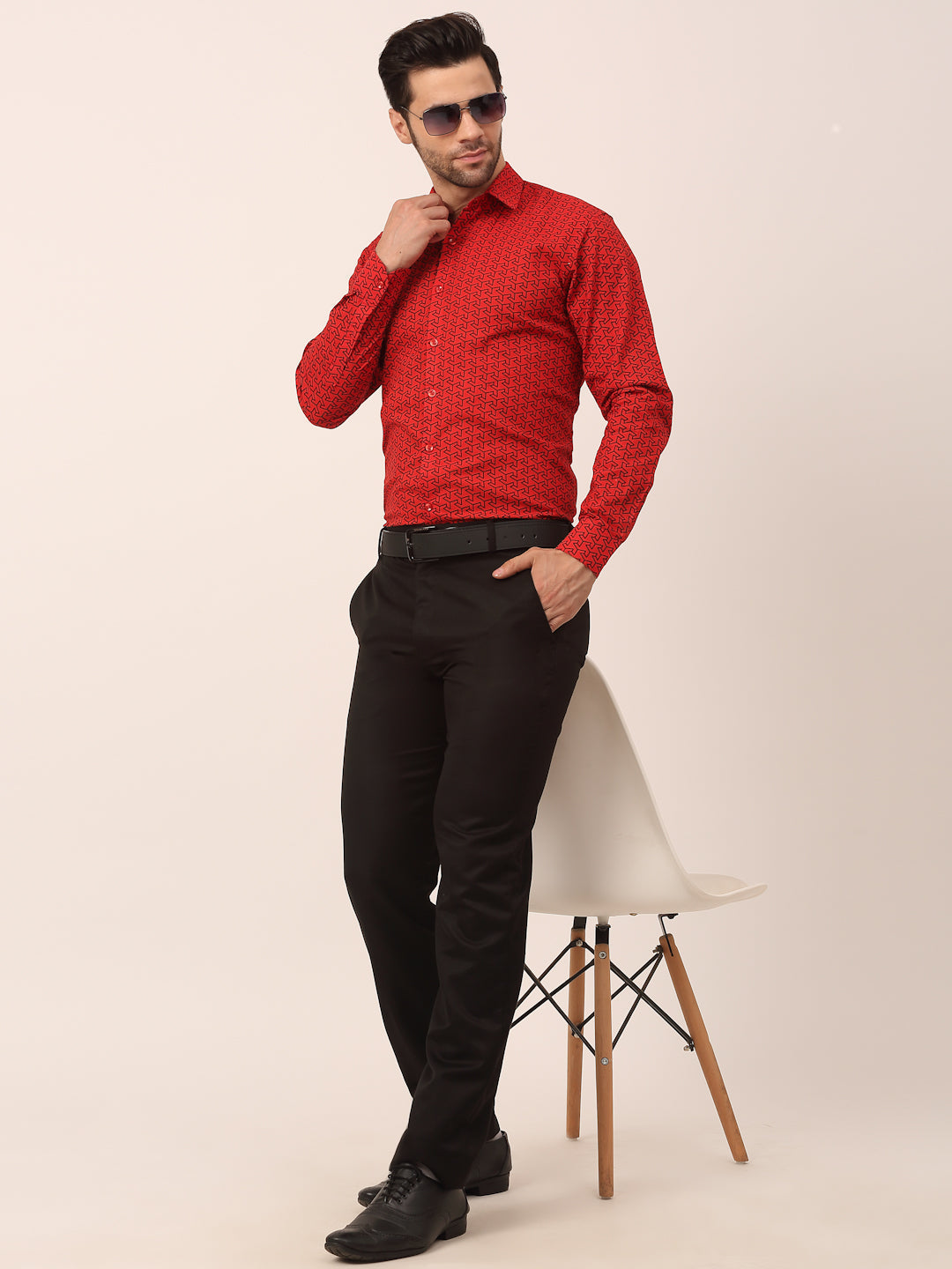 Men's  Cotton Printed Formal Shirts ( SF 821Red )