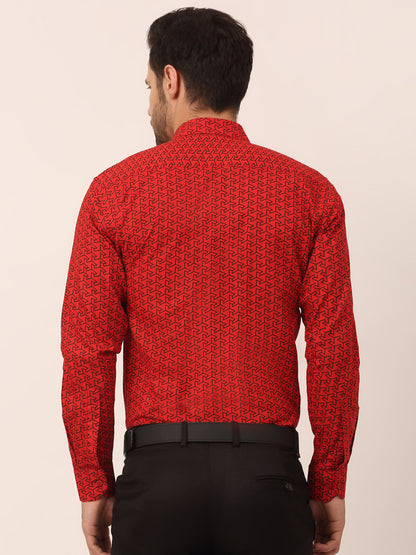 Men's  Cotton Printed Formal Shirts ( SF 821Red )