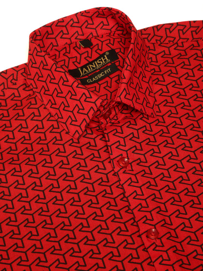 Men's  Cotton Printed Formal Shirts ( SF 821Red )