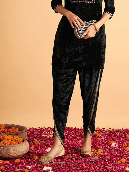 Women's Black Velvet Dhoti Pants