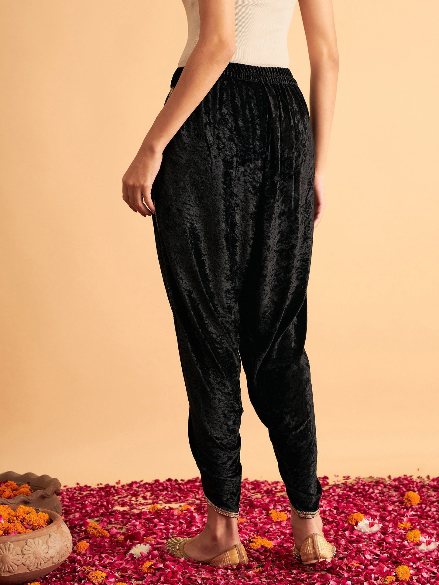 Women's Black Velvet Dhoti Pants