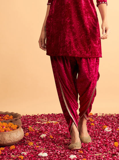 Women's Fuchsia Velvet Dhoti Pants