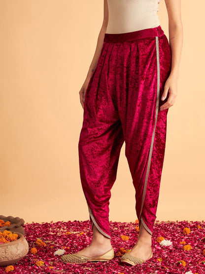 Women's Fuchsia Velvet Dhoti Pants