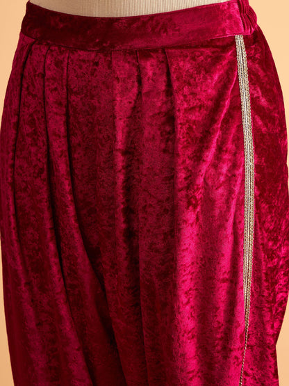 Women's Fuchsia Velvet Dhoti Pants