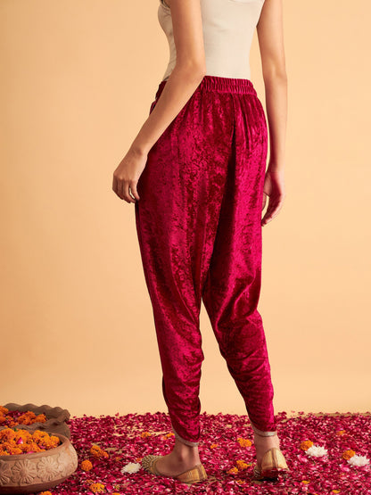 Women's Fuchsia Velvet Dhoti Pants