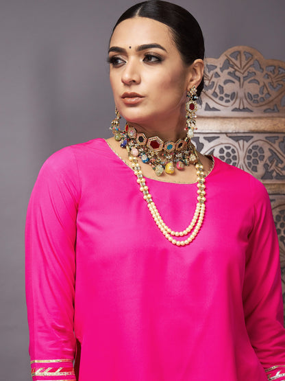 Women's Fuchsia Banjara Top With Jacquard Anarkali Skirt