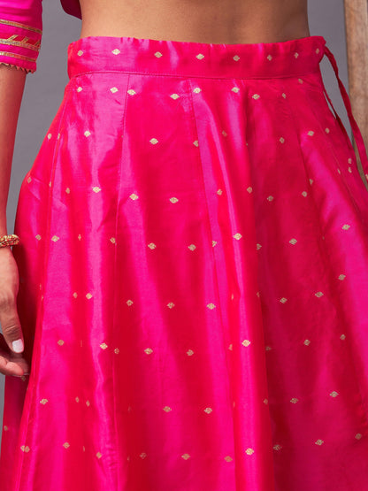 Women's Fuchsia Banjara Top With Jacquard Anarkali Skirt