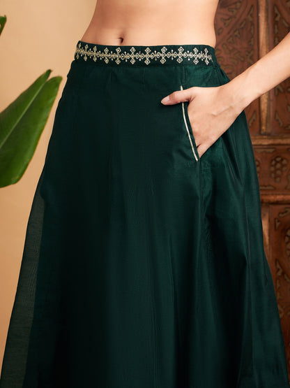 Women's Emerald Embroidered Anarkali Skirt With Crop Top