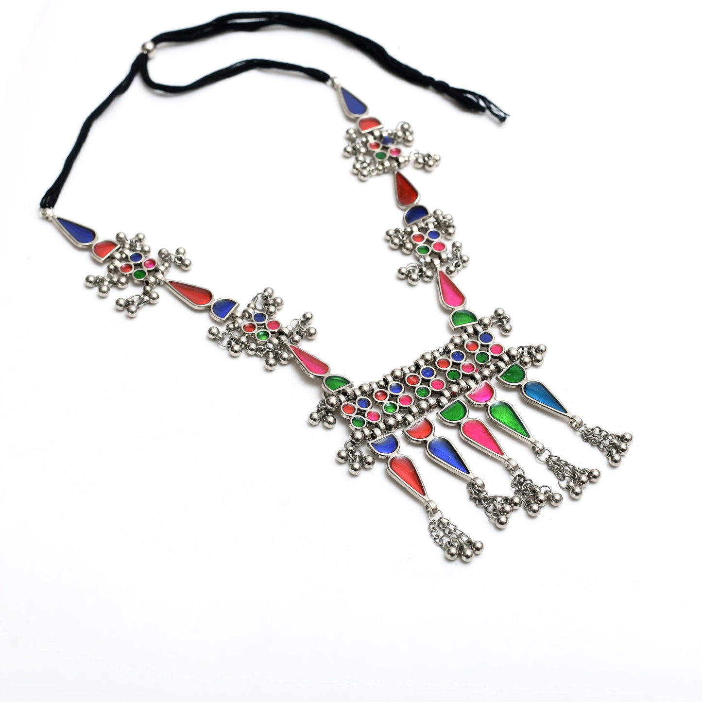 Traditional Multi color Afghani Necklace with Earrings Jkms_045