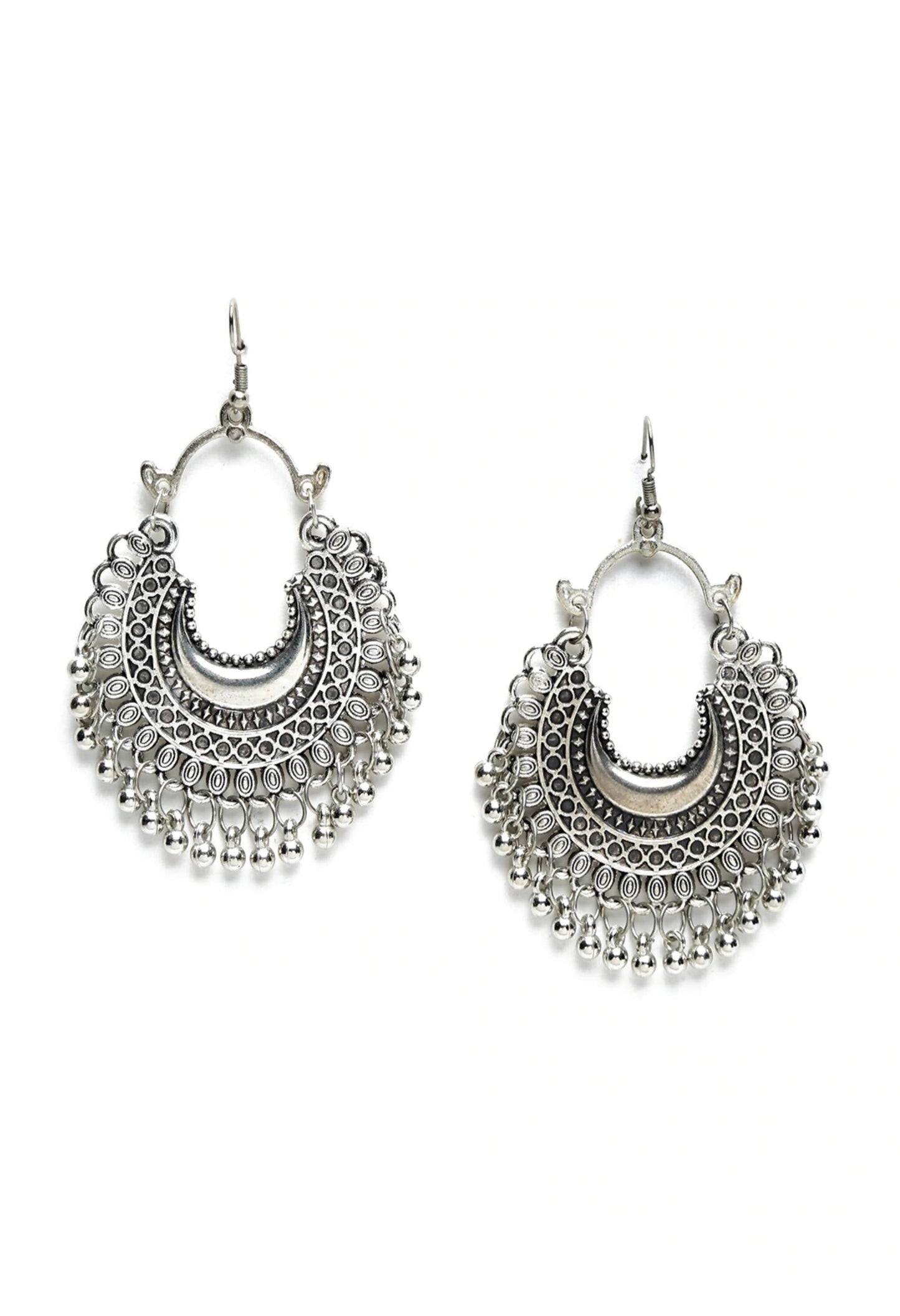 Oxidised Silver-Plated Chandbali Earrings Jker_076