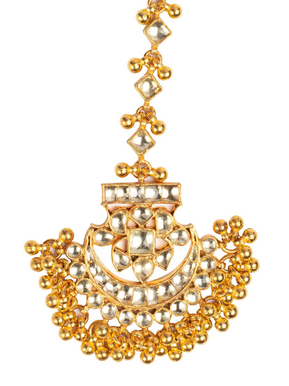 Women's Gold-Plated Off-White Kundan-Studded Handcrafted Maang Tikka